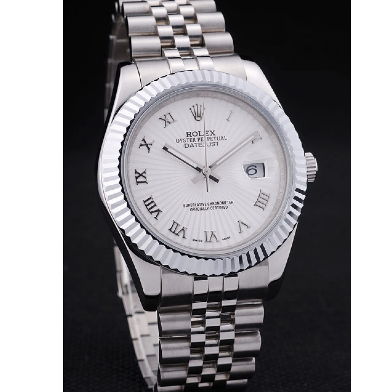 Aaa replica watch Bezel Dial Rolex Radial Ribbed Datejust White 7478 1016
